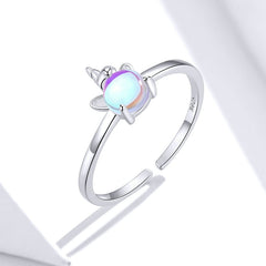 Bague Licorne en argent 925 plaqué or blanc ajustable avec pierre de lune - Photo 3