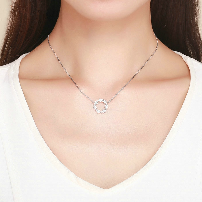 Collier Bouquet de Fleurs en argent 925 plaqué or blanc ajustable avec zircons blancs - Photo 2
