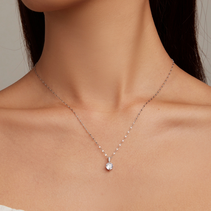 Collier Point Lumineux en argent 925 plaqué or blanc ajustable avec zircons blancs - Photo 2