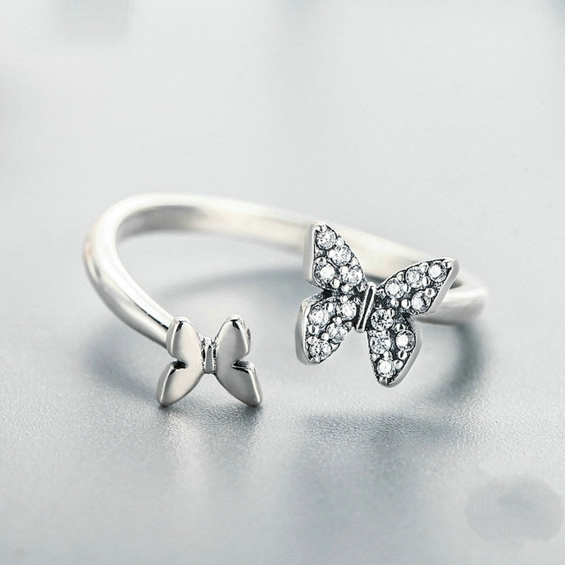 Bague Papillons en argent 925 plaqué or blanc ajustable avec zircons blancs - Photo 5