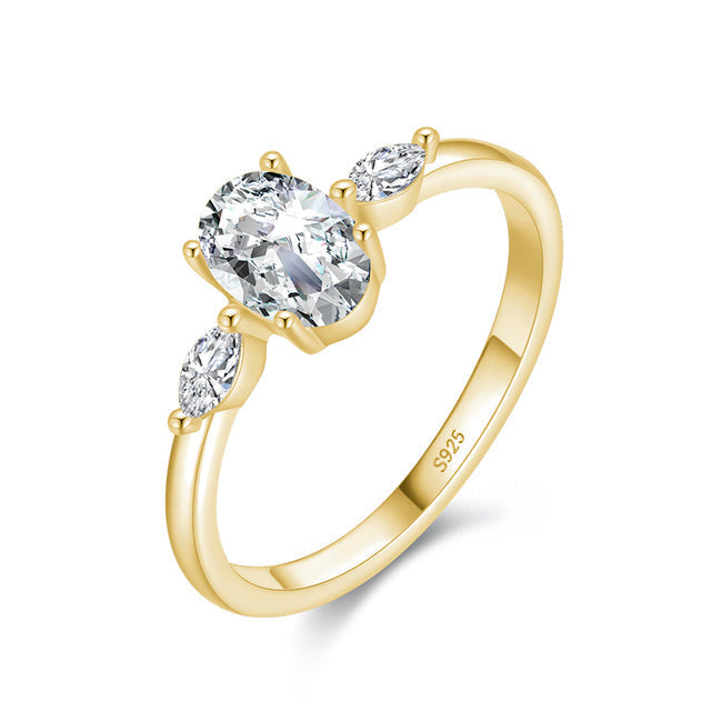 Bague Trilogie en argent 925 plaqué or jaune avec zircons blancs - Photo 4