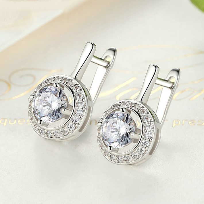 Boucles d’Oreilles Pendentif Brillants en argent 925 plaqué or blanc avec zircons blancs - Photo 5