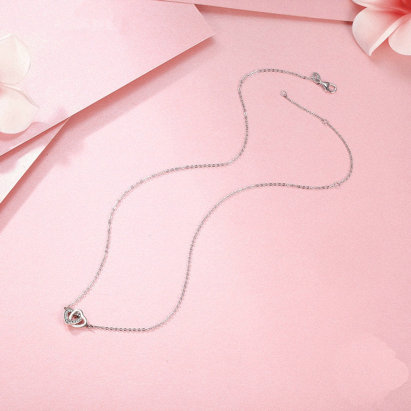 Collier Deux Coeurs en argent 925 plaqué or blanc ajustable avec zircons blancs - Photo 5