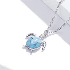 Collier Tortue en argent 925 plaqué or blanc ajustable avec pendentif émaillé turquoise - Photo 3