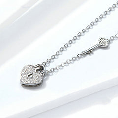 Collier Clé et Cadenas Coeur en argent 925 plaqué or blanc ajustable avec zircon blanc - Photo 3