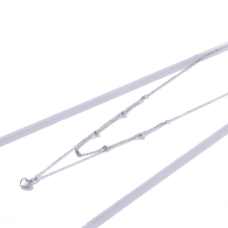 Collier Double avec Coeur en argent 925 plaqué or blanc avec pendentif coeur - Photo 5