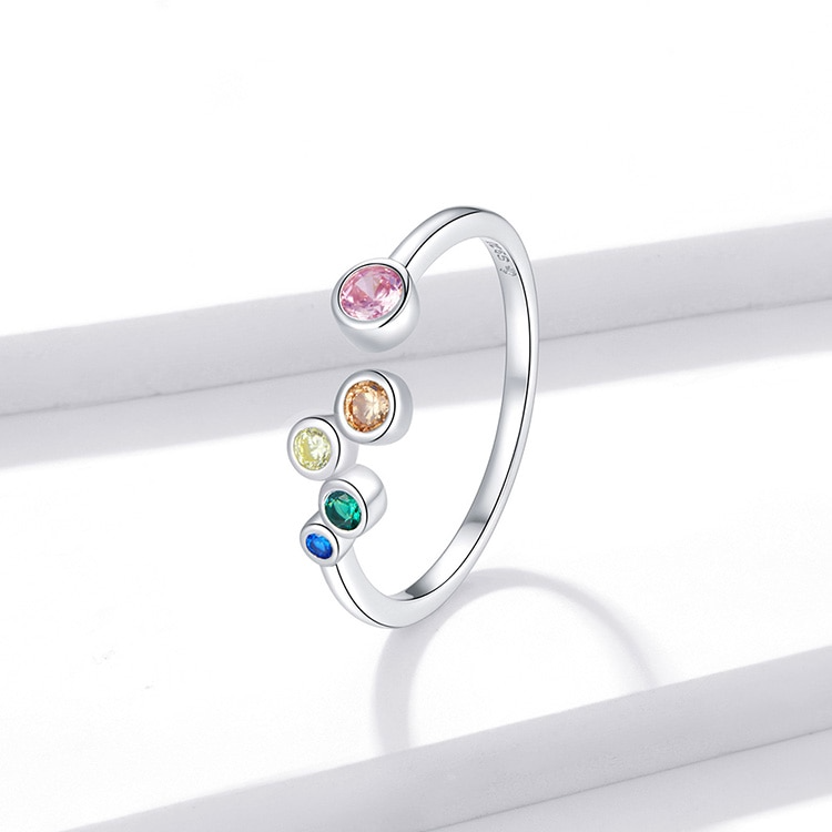 Bague Petites Bulles Colorées en argent 925 plaqué or blanc ajustable avec zircons colorés - Photo 3