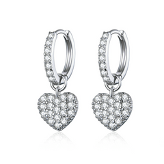 Boucles d’Oreilles Créoles avec Coeurs en argent 925 plaqué or blanc avec zircons blancs