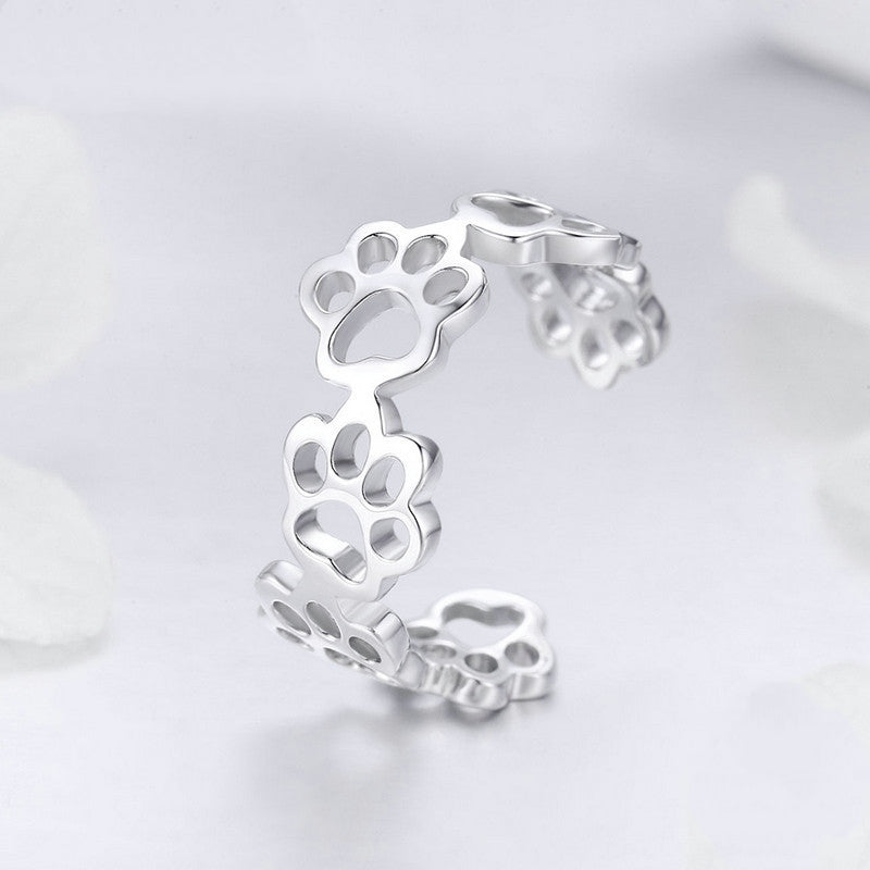 Bague Pattes en argent 925 plaqué or blanc ajustable - Photo 3