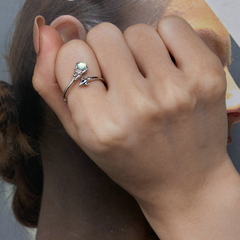 Bague Astronaute en argent 925 plaqué or blanc ajustable avec pierre de lune - Photo 2