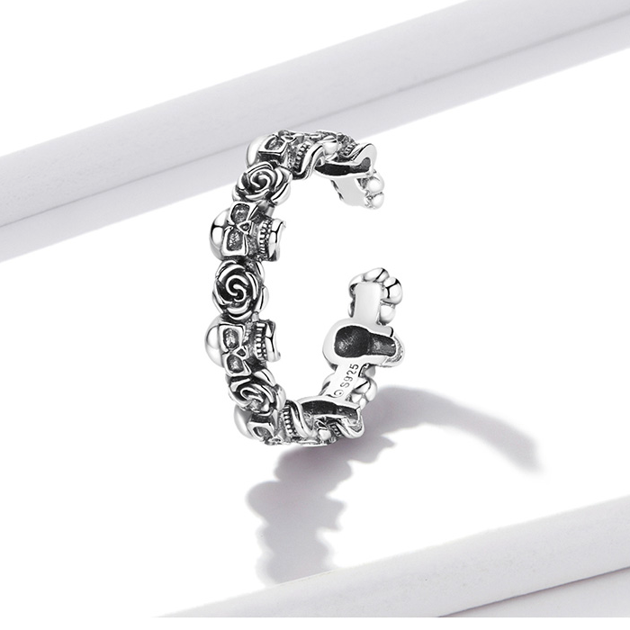 Bague Crânes et Roses en argent 925 plaqué or blanc ajustable - Photo 4