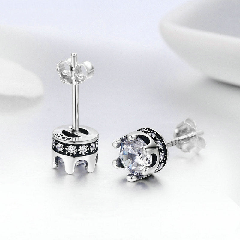 Boucles D’oreilles Couronne Point Lumineux en argent 925 plaqué or blanc avec zircons blancs - Photo 4