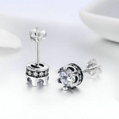 Boucles D’oreilles Couronne Point Lumineux en argent 925 plaqué or blanc avec zircons blancs - Photo 4