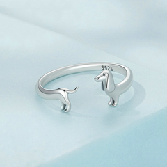 Bague Chien Teckel Argent Sterling 925 plaqué noir – ajustable - Photo 3