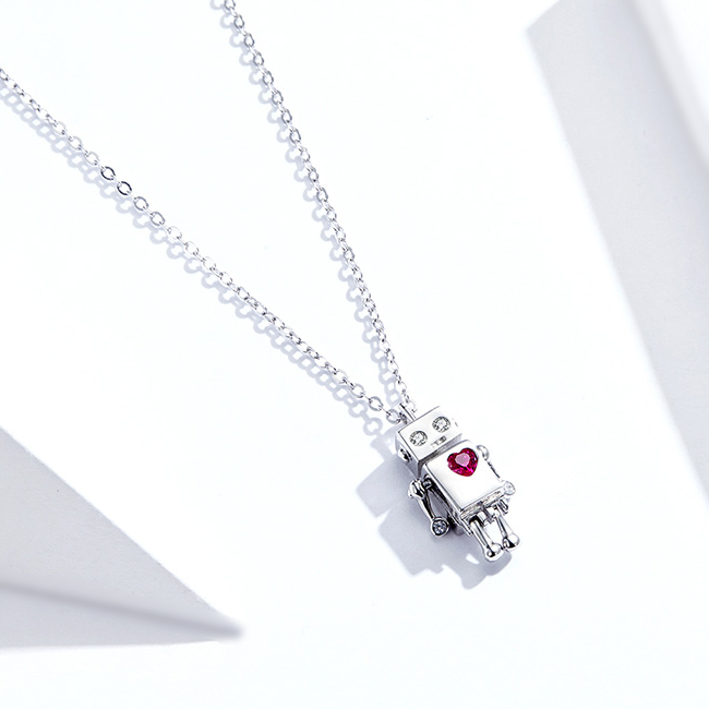 Collier Robot Amoureux en argent 925 plaqué or blanc ajustable avec zircon rouge et blancs - Photo 4