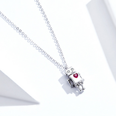 Collier Robot Amoureux en argent 925 plaqué or blanc ajustable avec zircon rouge et blancs - Photo 4