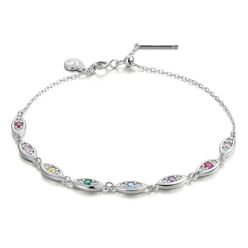 Bracelet Yeux Protecteurs en argent 925 plaqué or blanc ajustable avec zircons colorés