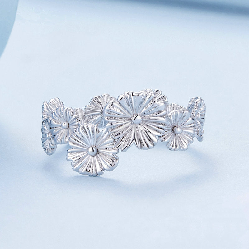Bague Marguerites en argent 925 plaqué or blanc ajustable - Photo 5