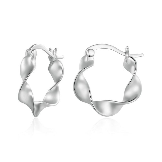 Boucles d’Oreilles Créoles Ondulés Argent Sterling 925 plaqué or blanc
