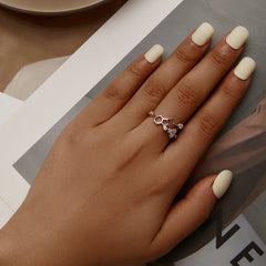 Bague Molécule en argent 925 plaqué or blanc ajustable avec zircons blancs - Photo 2