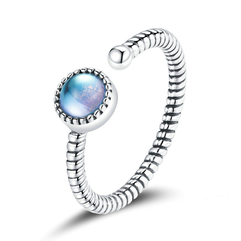 Bague Pierre de Lune en argent 925 plaqué or blanc ajustable avec pierre de lune