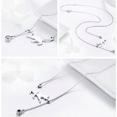 Collier Chat Jouant en argent 925 plaqué or blanc avec pendentif lumineux et zircon blanc - Photo 4