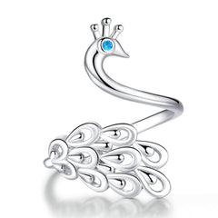 Bague Paon en argent 925 plaqué or blanc ajustable