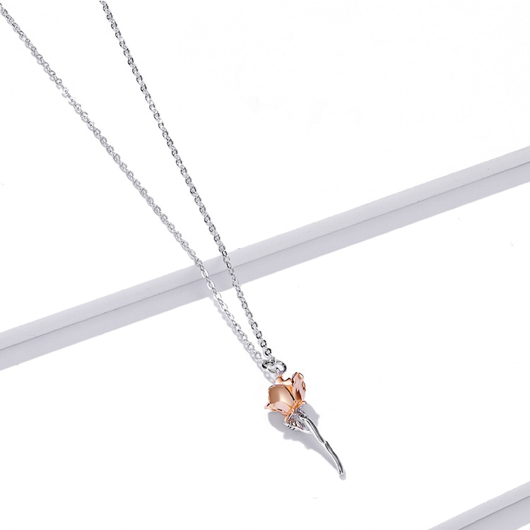 Collier Rose en argent 925 plaqué or blanc et or rose ajustable - Photo 6
