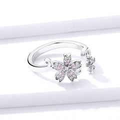 Bague Fleur de Cerisier en argent 925 plaqué or blanc ajustable avec zircons blancs et roses - Photo 4