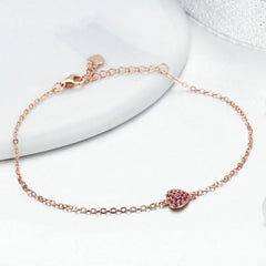 Bracelet Coeur Rose en argent 925 plaqué or rose ajustable avec zircons roses - Photo 3