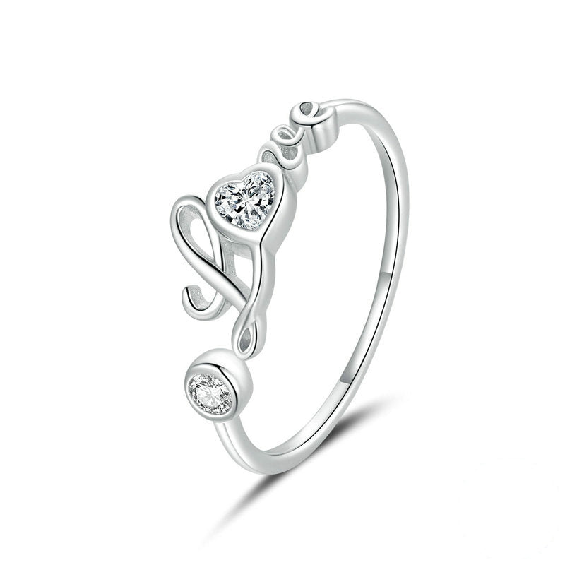 Bague Amour en argent 925 plaqué or blanc ajustable avec zircons blancs