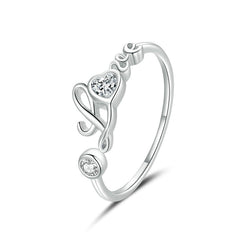 Bague Amour en argent 925 plaqué or blanc ajustable avec zircons blancs