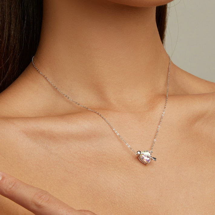 Collier Coeur avec Flèche en argent 925 plaqué or blanc ajustable - Photo 2