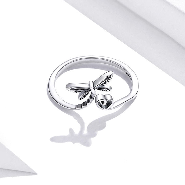 Bague Libellule avec Coeur en argent 925 plaqué or blanc ajustable - Photo 4