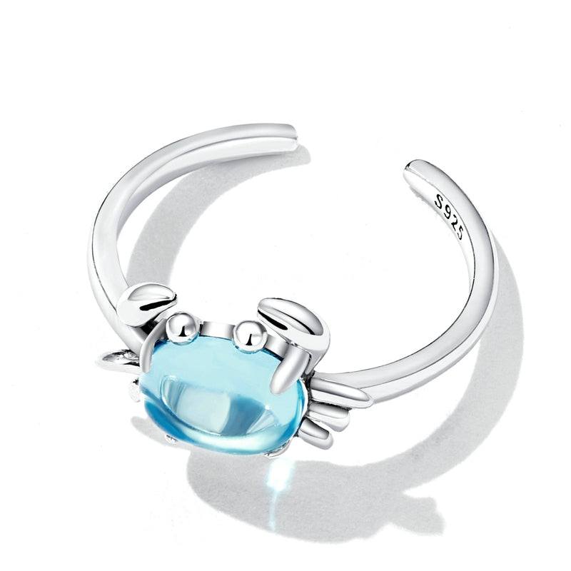 Bague Crabe en argent 925 plaqué or blanc ajustable avec pierre de lune - Photo 5