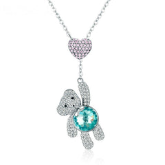 Collier Ourson en argent 925 plaqué or blanc avec zircons colorés