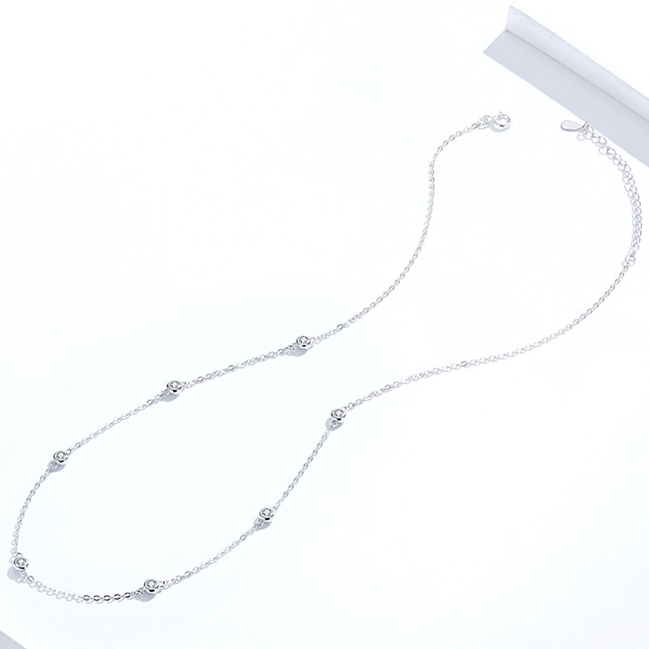 Collier Points Lumineux en argent 925 plaqué or blanc ajustable avec zircons blancs - Photo 5