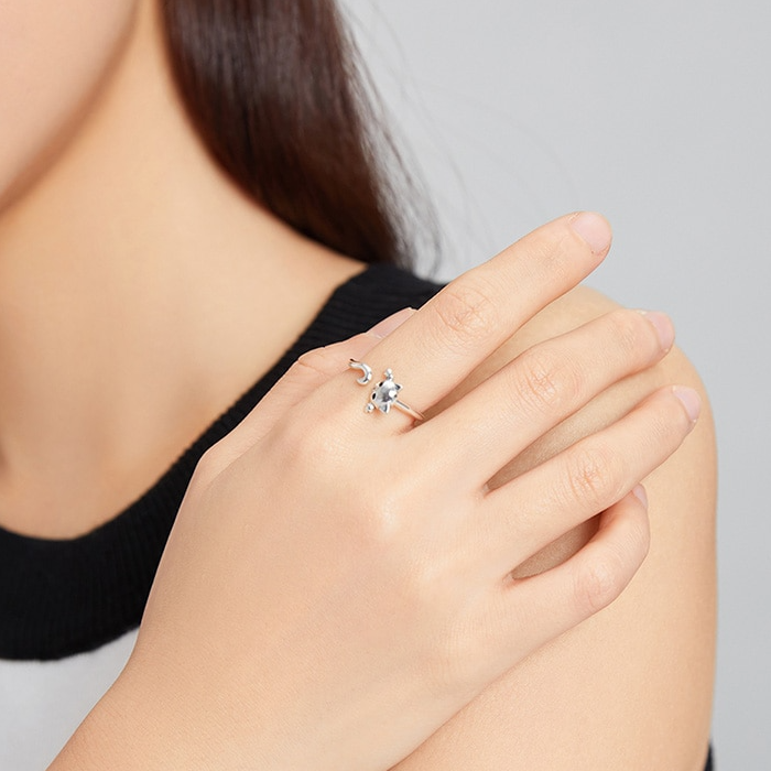Bague Chat en argent 925 plaqué or jaune ajustable - Photo 2