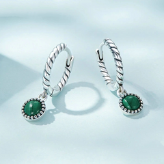 Boucles d’Oreilles Créoles Pendentif Malachite en argent 925 plaqué or blanc avec zircons violets - Photo 4