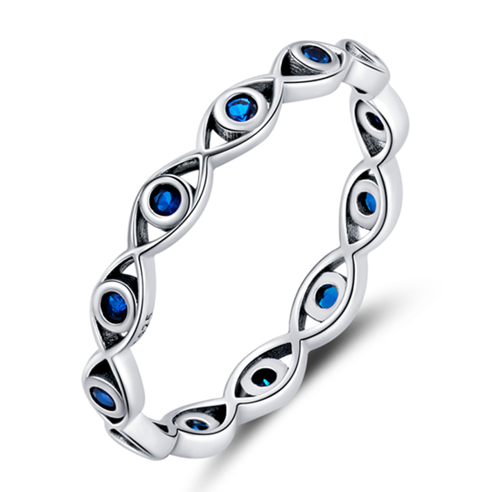 Bague Yeux Protecteurs en argent 925 plaqué or blanc avec zircons bleus - Photo 2