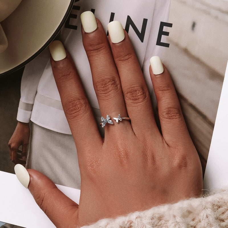 Bague Papillons en argent 925 plaqué or blanc ajustable avec zircons blancs - Photo 4