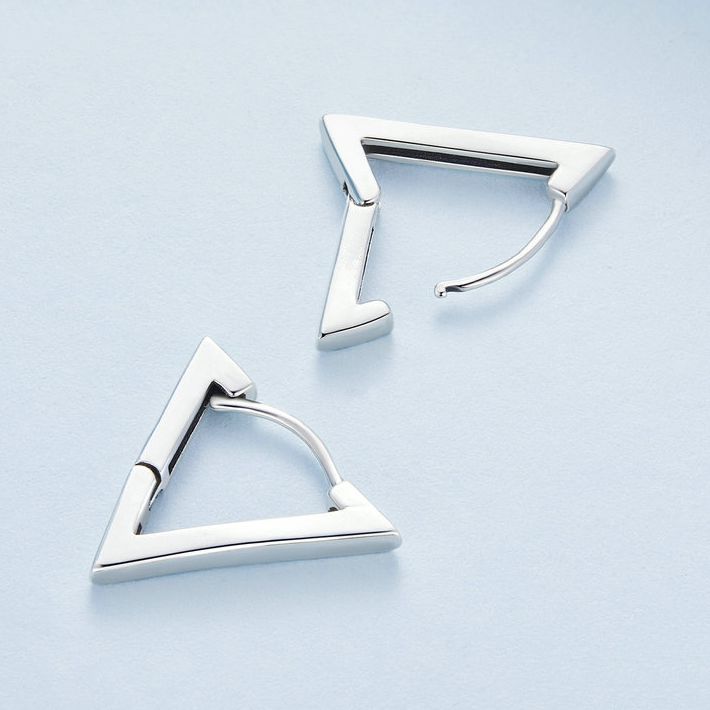 Boucles d’Oreilles Triangle Argent sterling 925 plaqué or blanc - Photo 4