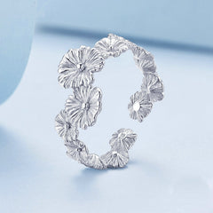 Bague Marguerites en argent 925 plaqué or blanc ajustable - Photo 3