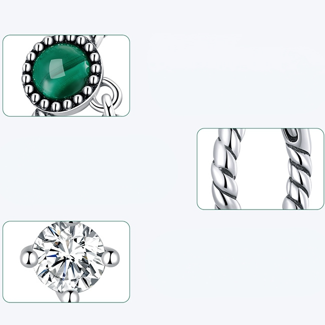 Bague Malachite en argent 925 plaqué or blanc ajustable avec pendentif zircon blanc - Photo 5