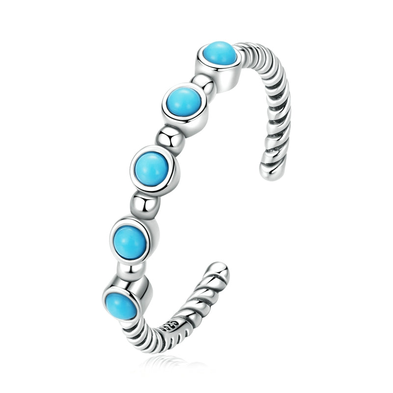 Bague Vintage Turquoise en argent 925 plaqué or blanc ajustable avec pierres turquoise