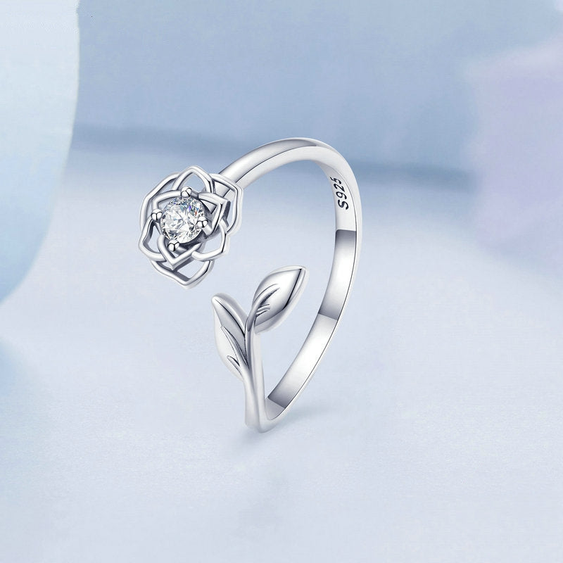 Bague Rose en argent 925 plaqué or blanc ajustable avec zircon blanc - Photo 3