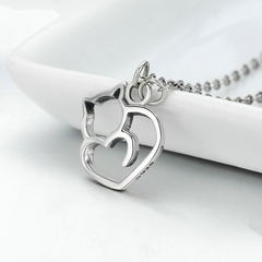 Collier Chat avec Coeur en argent 925 plaqué or blanc - Photo 4