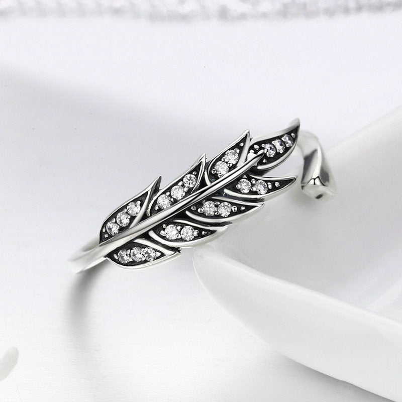 Bague Plume Brillante en argent 925 plaqué or blanc ajustable avec zircons blancs - Photo 4