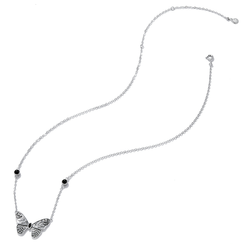 Collier Papillon en argent 925 plaqué or blanc avec zircons noirs et fermoir ajustable - Photo 4