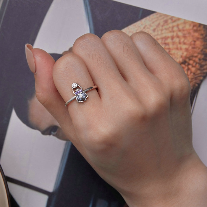 Bague Scarabée en argent 925 plaqué or blanc ajustable avec zircons colorés - Photo 5
